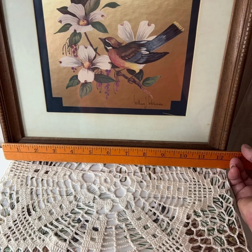 Vintage Birds on Dogwood Wall Art Brown Frame William Whiteside